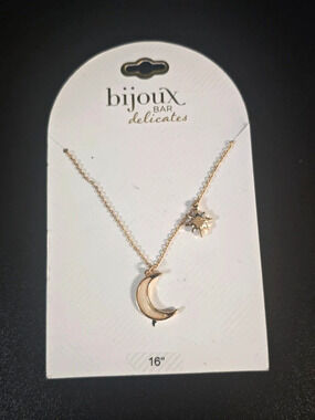 Bijoux Bar Gold Tone Moon Charm Pendant Cable Necklace 16 in Celestial